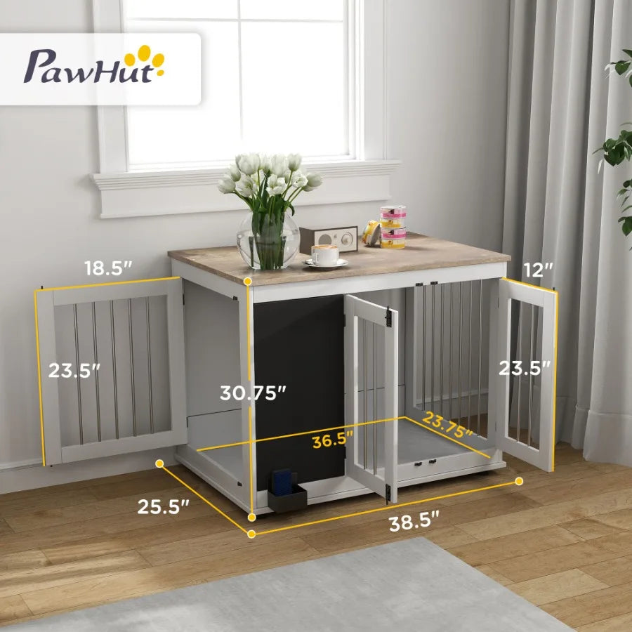 Dog Crate Furniture/Side Table for Large Dogs, Three Doors Blackboard NonSlip