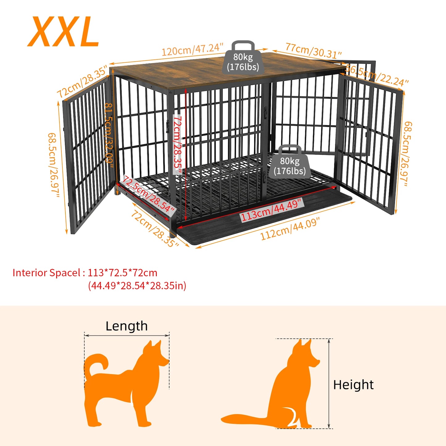 Extra Large Wooden End Side Table Large Dogs Kennel 3 Doors