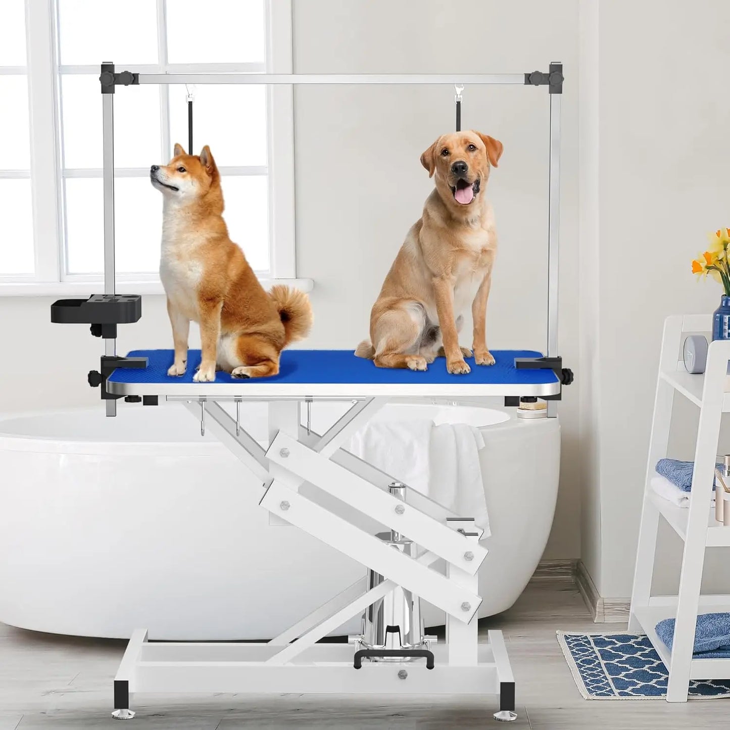 Heavv Duty, Z-Lift, Hydraulic Dog Grooming Table, Anti-Static Table Top, Armrests/Leash Covers