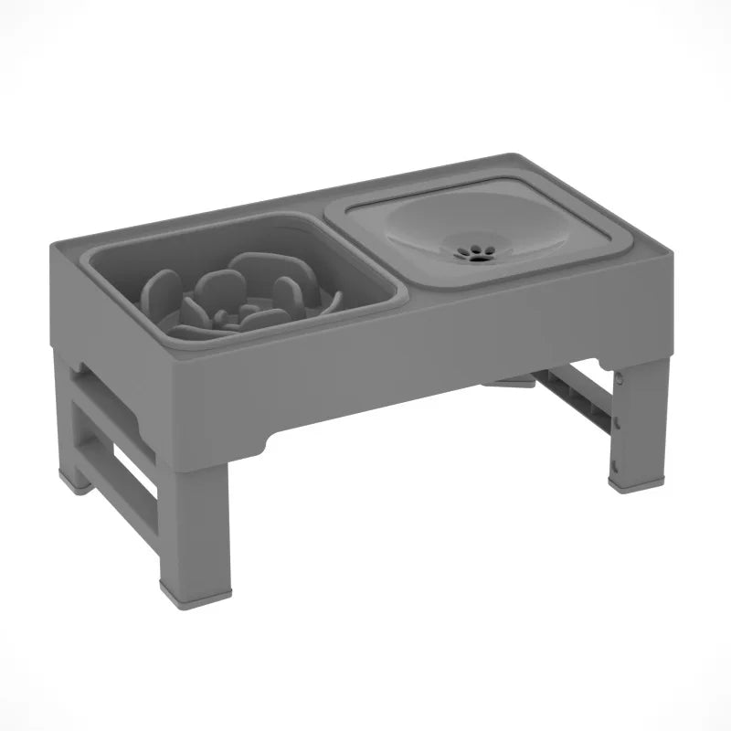 4 Adjustable Heights Elevated Dog Food Slow Feeder with Stainless Steel Bowls