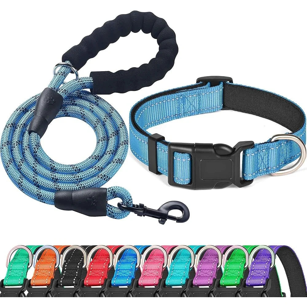 Adjustable Reflective Dog Collar with Bonus 5ft Leash