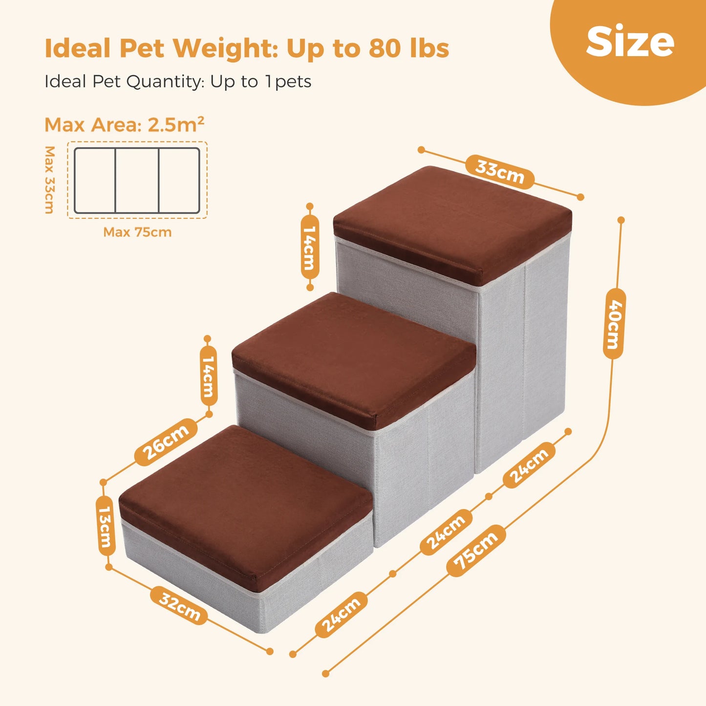 3-Tier Dog Steps Foldable Adjustable Height Stairs