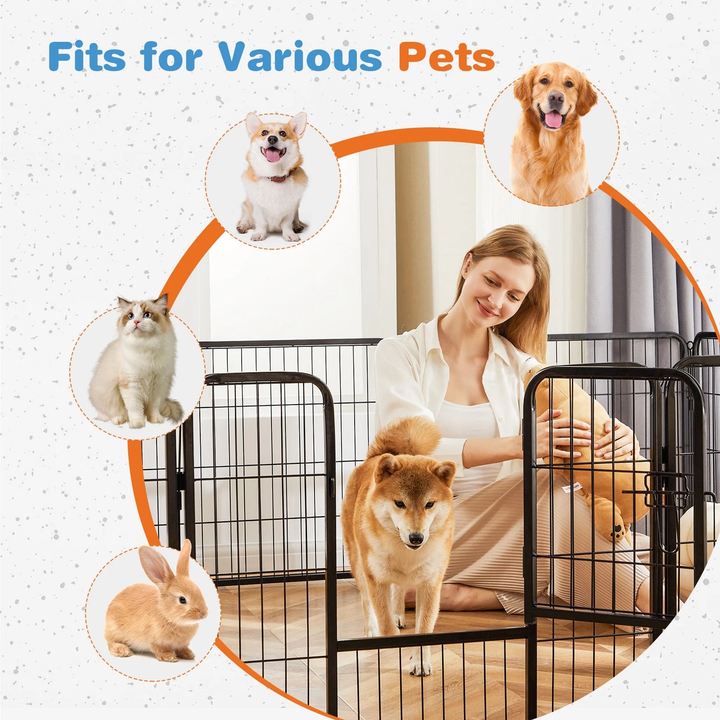 8 Panel Dog Playpen Indoor Exercise Fence, Metal Heavy Duty Crates with Doors