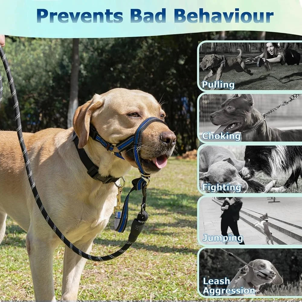 Dog Reflective Head Harness/Muzzle Heavy Pullers Aggressive Dogs
