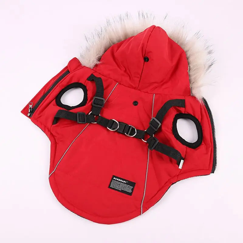 Waterproof, Hooded, Warm, Winter Dog Jacket With Harness