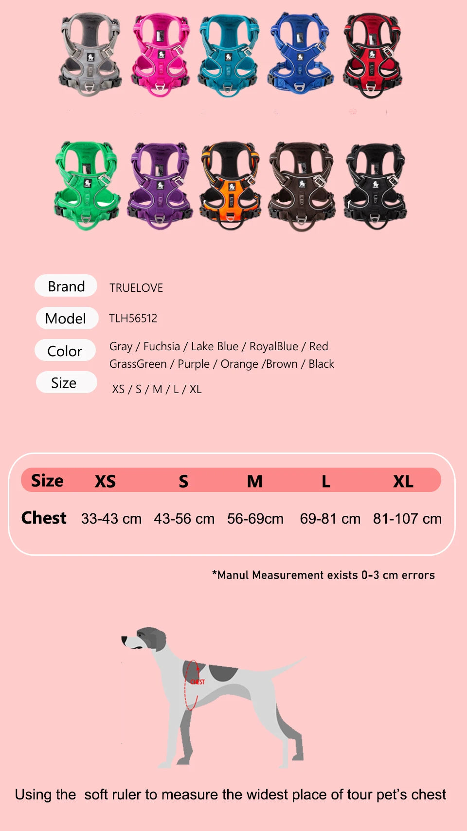 Dog Harness Nylon Webbing, 3M Reflection Adjustable Aluminum Alloy for Big Medium Small Dog