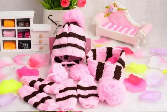 3pcs/Set Dog Cap Winter Knitted Hat, Scarf, Leggings- Small Dogs