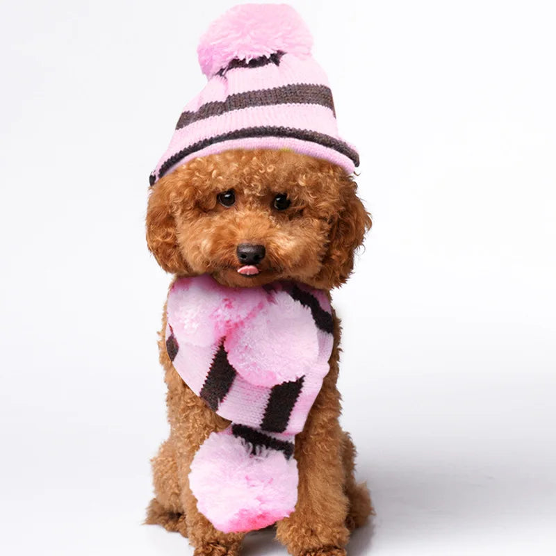 3pcs/Set Dog Cap Winter Knitted Hat, Scarf, Leggings- Small Dogs