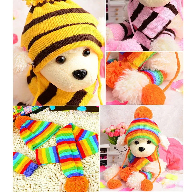 3pcs/Set Dog Cap Winter Knitted Hat, Scarf, Leggings- Small Dogs