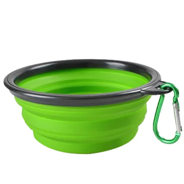 Outdoor Camping, Collapsible, Silicone Dog Food Water Bowl with Carabiner