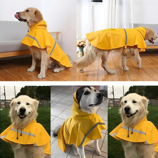 Large Dog Raincoat Waterproof, Lightweight Poncho Reflective Strip Hoodie