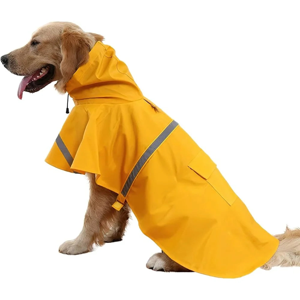 Large Dog Raincoat Waterproof, Lightweight Poncho Reflective Strip Hoodie