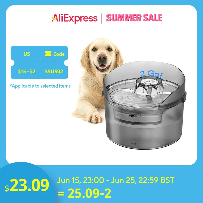 Dog 2 Gallon Automatic Dog Water Dispenser/ Fountain with Splatter Guard