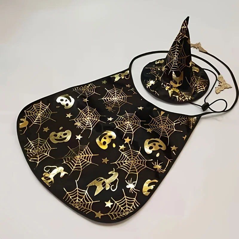 Dog Halloween Cape Bat Hat Black Soft Adjustable