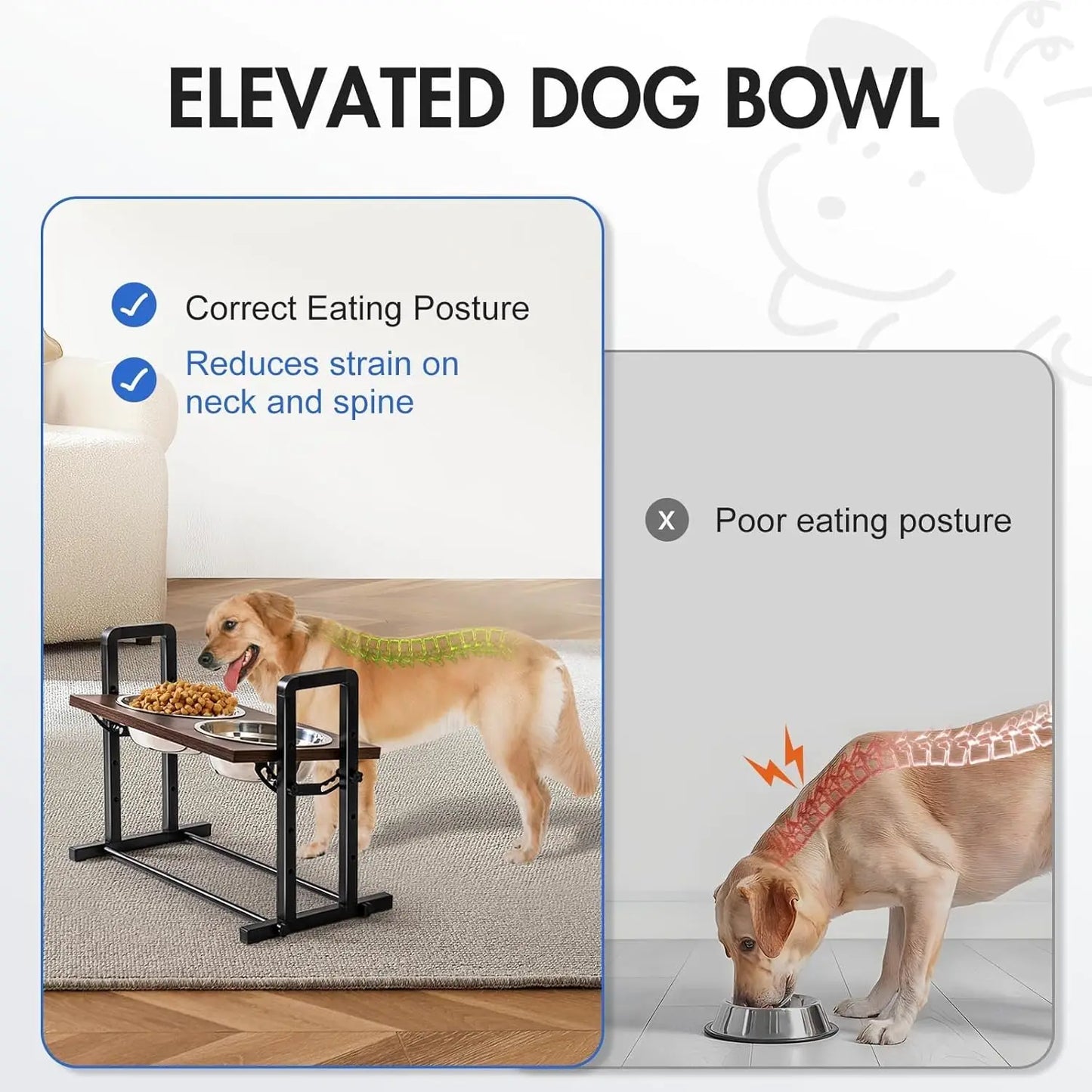 Raised Stainless Steel Height Adjustable Dog Bowls