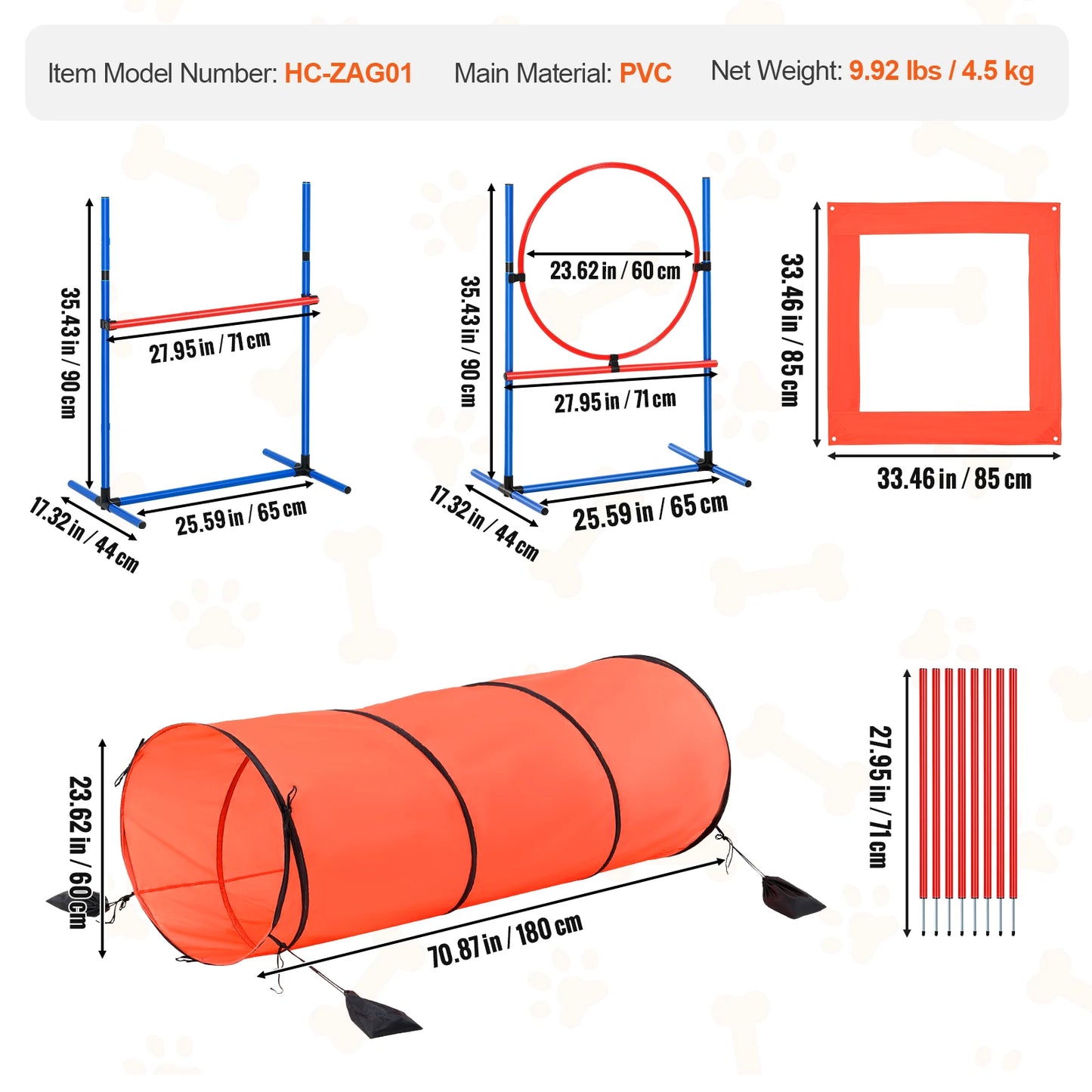 Dog Agility Training Hurdle Cone Set, Height Adjustable Crossbar Puppy Obstacle Course