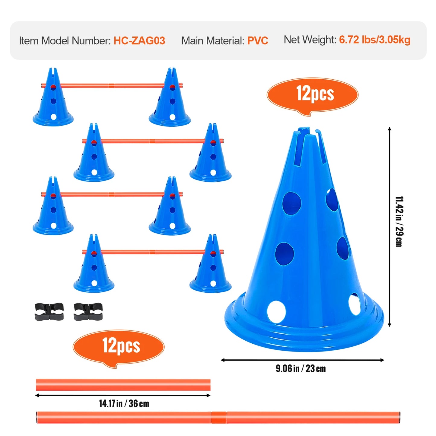 Dog Agility Training Hurdle Cone Set, Height Adjustable Crossbar Puppy Obstacle Course