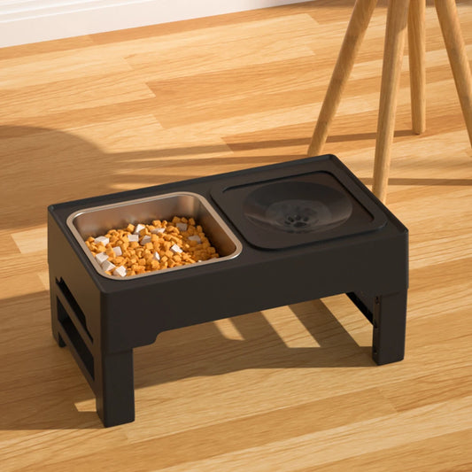 4 Adjustable Heights Elevated Dog Food Slow Feeder with Stainless Steel Bowls