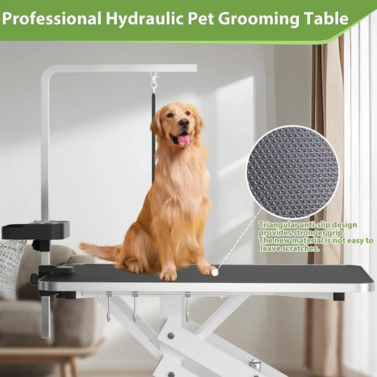 Heavv Duty, Z-Lift, Hydraulic Dog Grooming Table, Anti-Static Table Top, Armrests/Leash Covers