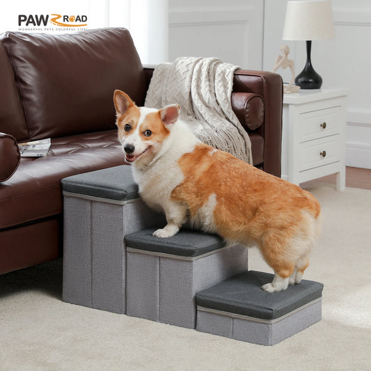 3-Tier Dog Steps Foldable Adjustable Height Stairs