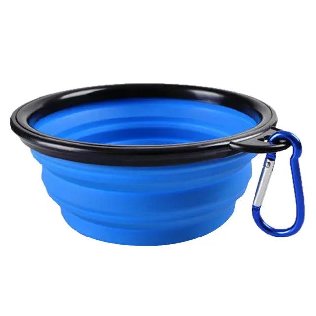 Outdoor Camping, Collapsible, Silicone Dog Food Water Bowl with Carabiner