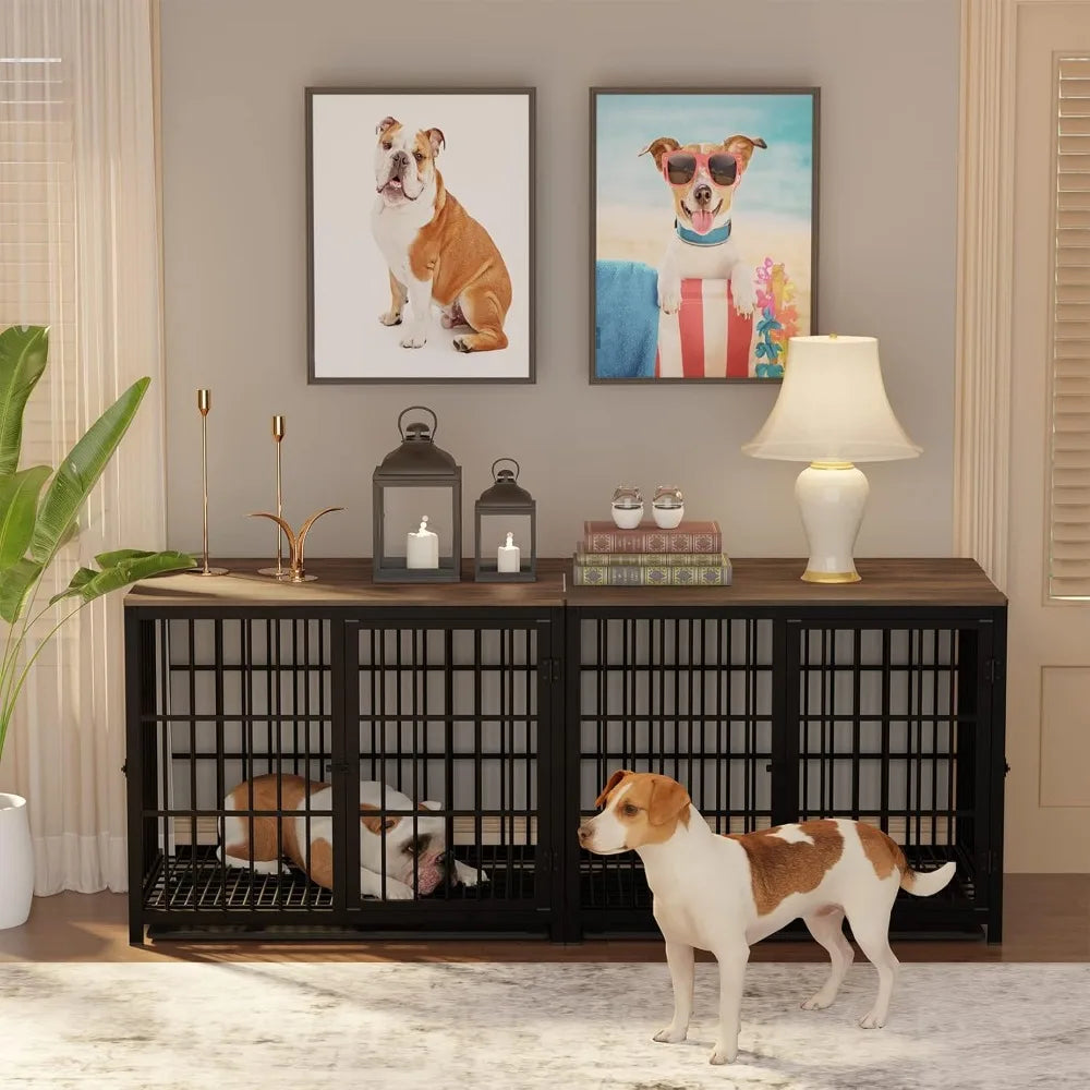 Heavy Duty Furniture Side Table Dog Kennels/Crate, Three Doors,  Removable Tray