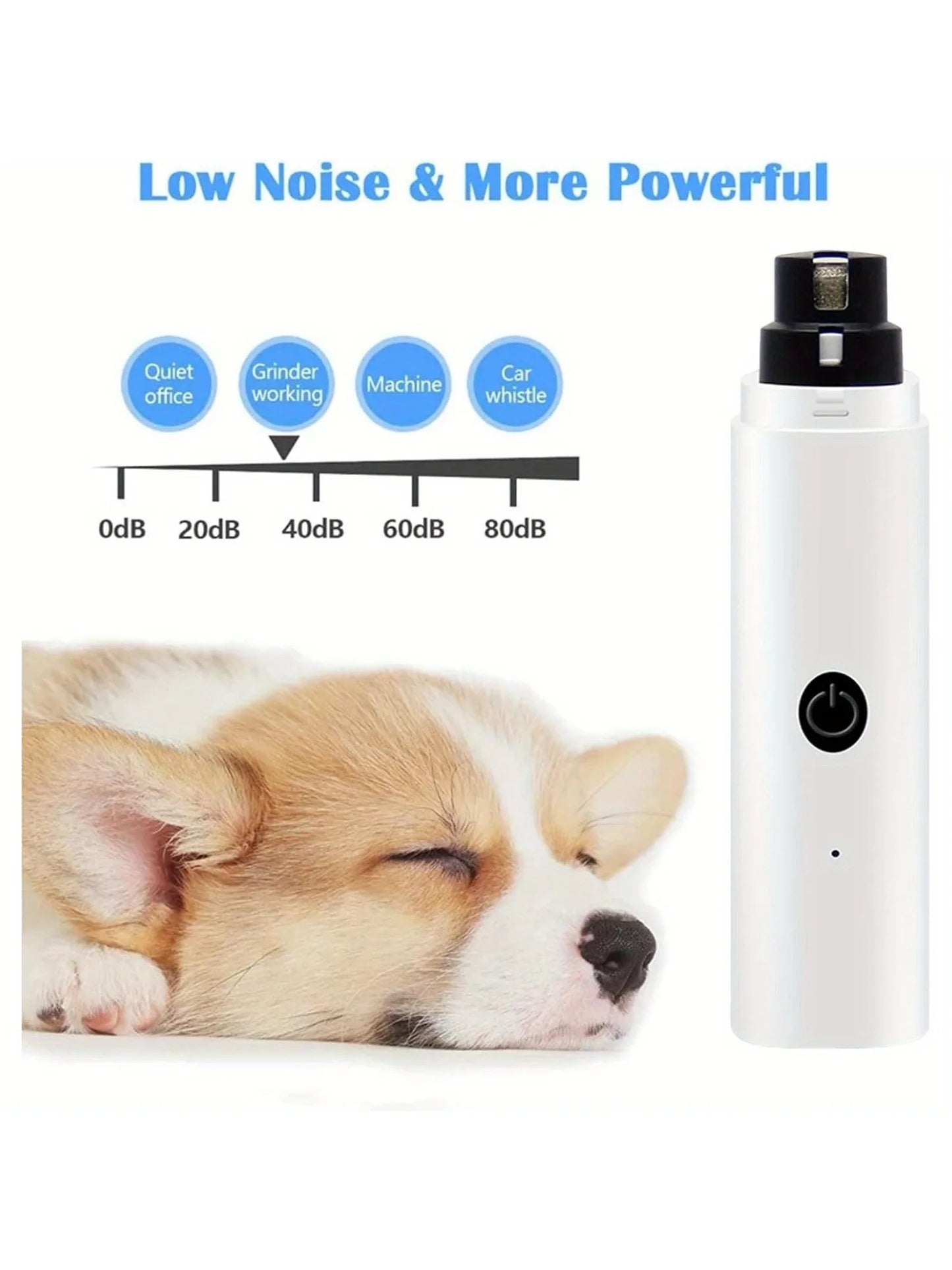 Dog Nail Grinder, 3 Grinding Ports, - Silent Rechargeable Electric Nail Trimmer
