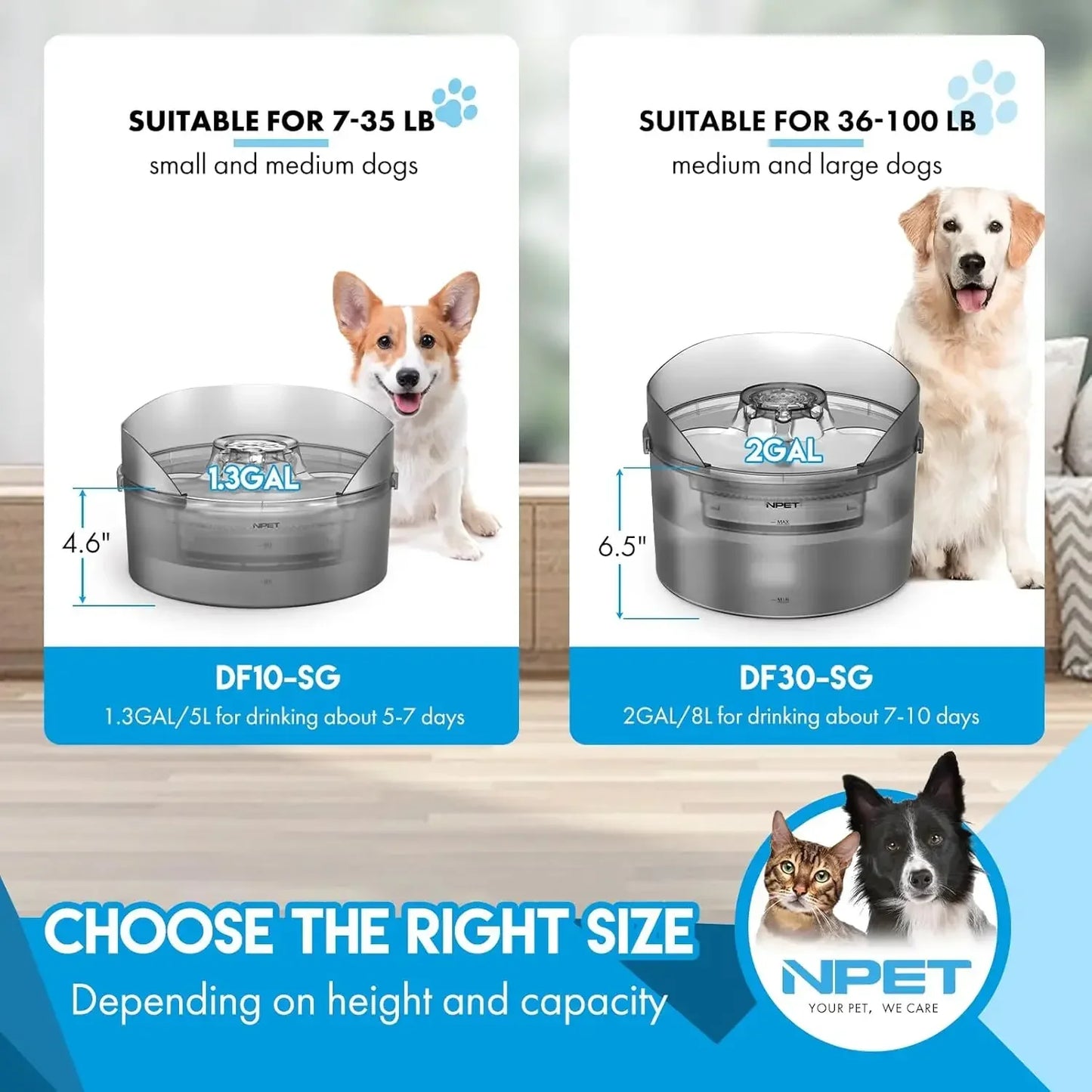 Dog 2 Gallon Automatic Dog Water Dispenser/ Fountain with Splatter Guard