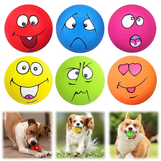 6Pcs Soft Latex, Bouncy, Smile Face Squeaky Dog Toy