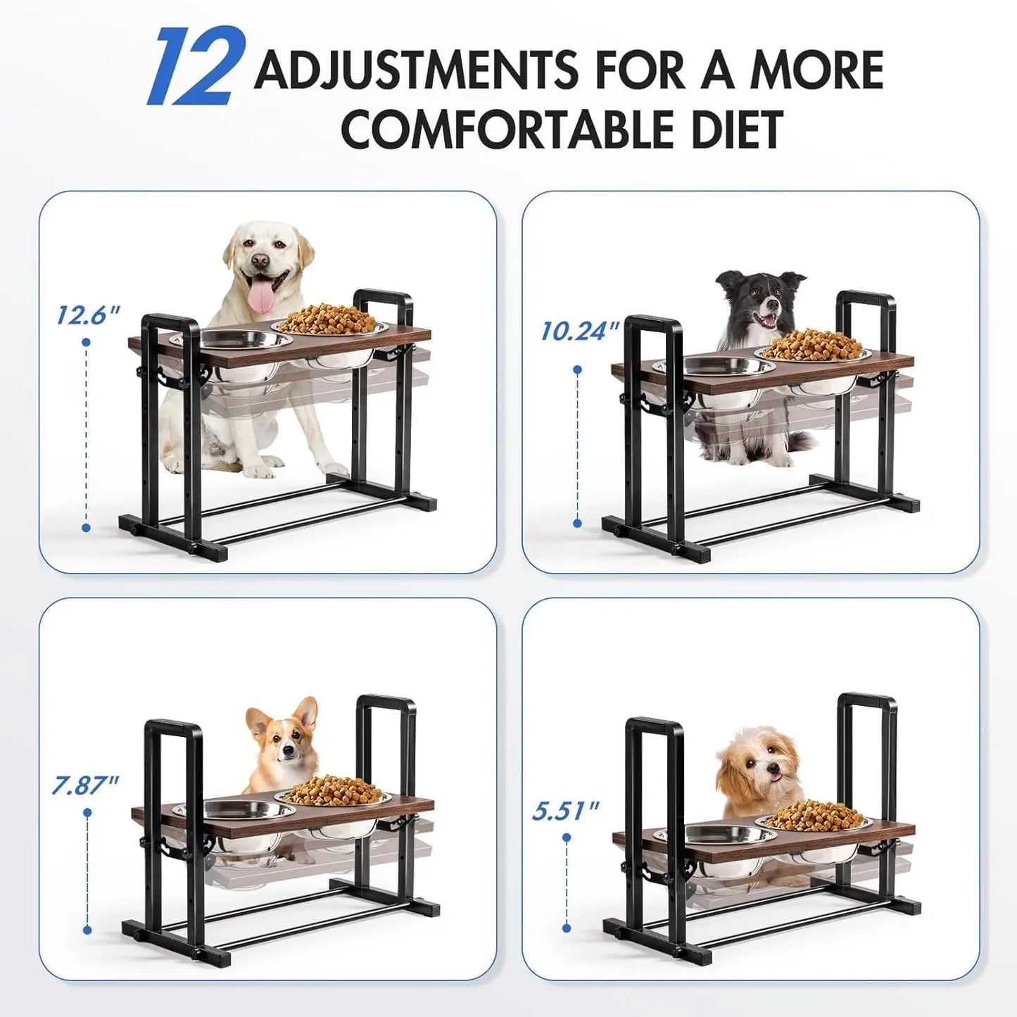 Raised Stainless Steel Height Adjustable Dog Bowls