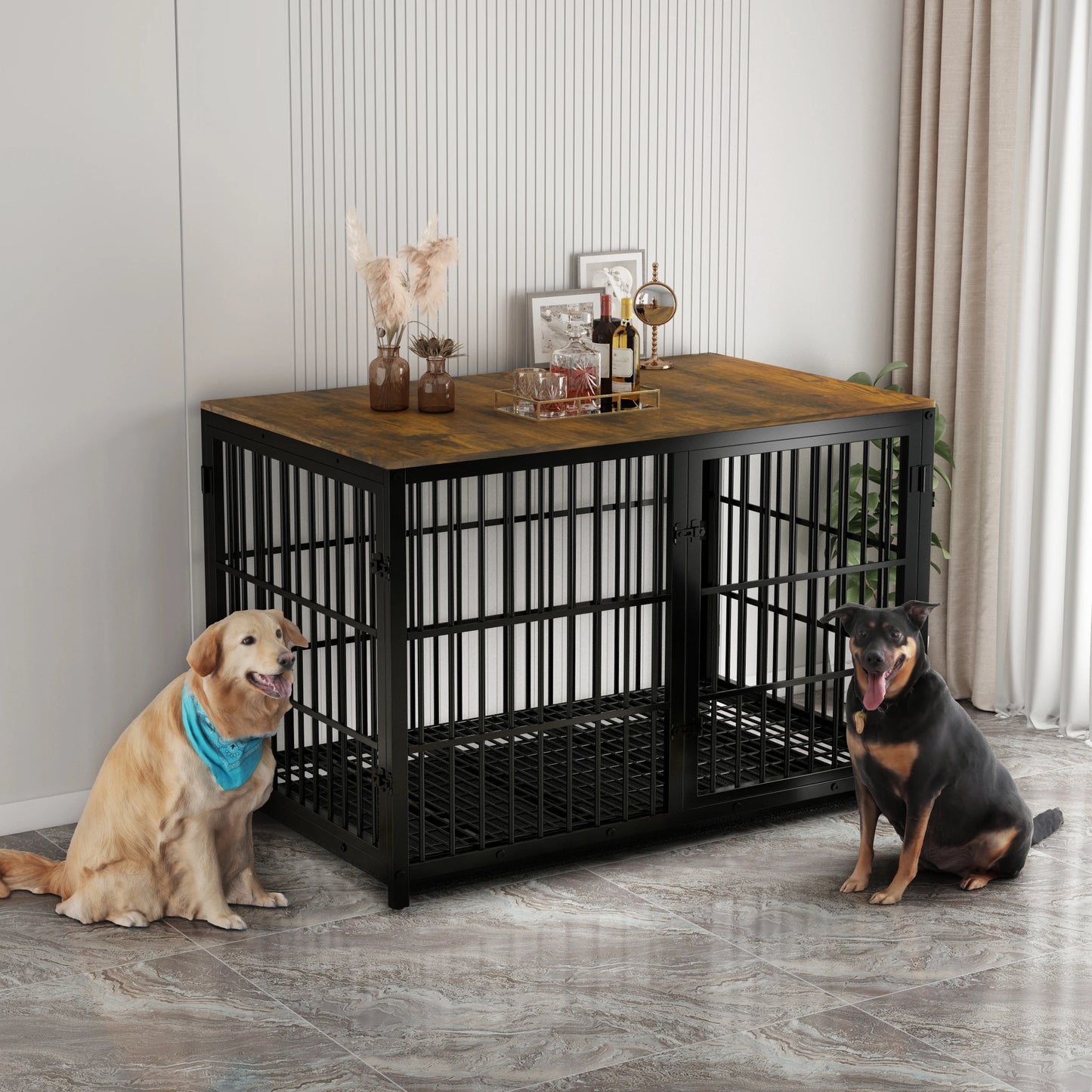 Extra Large Wooden End Side Table Large Dogs Kennel 3 Doors