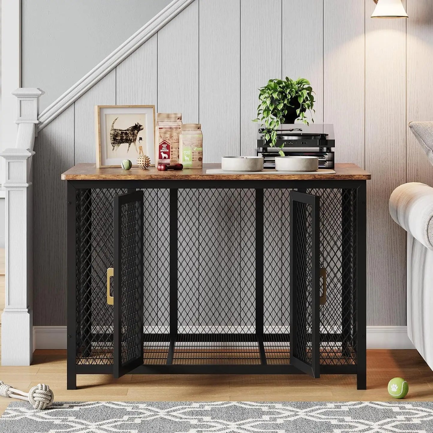 Large Dog Crate Furniture/Kennel, 2 Doors Metal, End Table