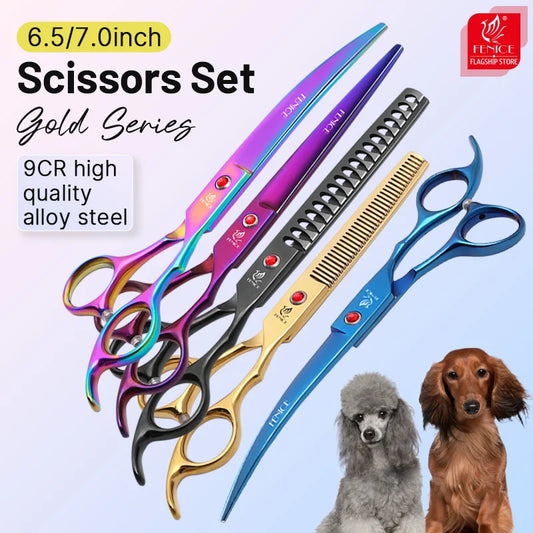 Dog grooming Scissors Shears /Home use, steel rainbow/black set