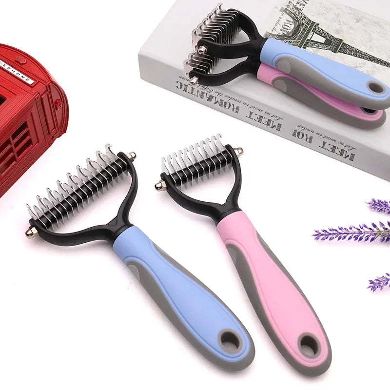 Dog Grooming Hair Removal Comb Brush Double sided Shedding Fur Knot Cutter