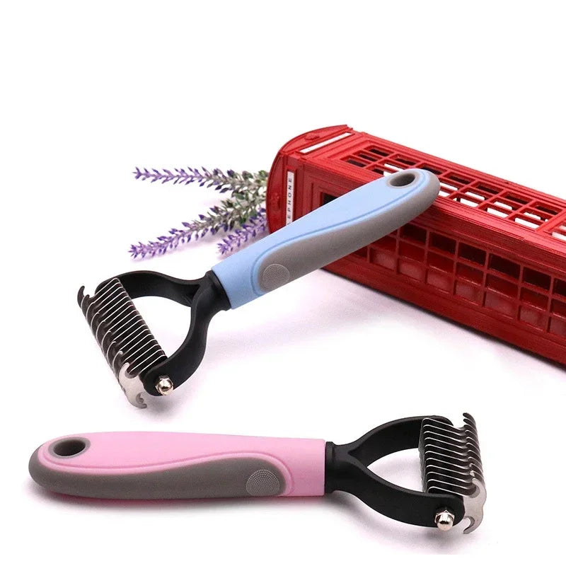 Dog Grooming Hair Removal Comb Brush Double sided Shedding Fur Knot Cutter
