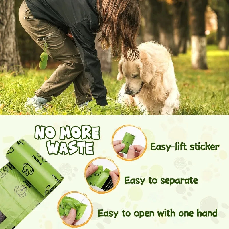 Thick Waste Dog Poop Bag Set with Dispenser & Leash Clip