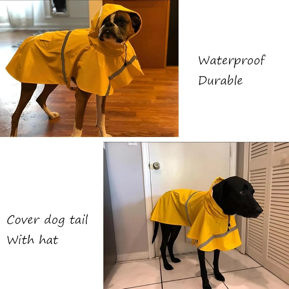 Large Dog Raincoat Waterproof, Lightweight Poncho Reflective Strip Hoodie