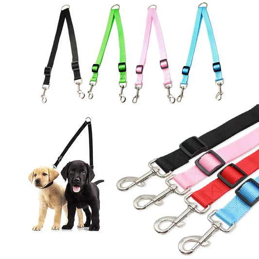 Twin Dual Coupler Dog Leash Two in One Strong Nylon V Shape Adjustable ,2 Dogs Pet Lead