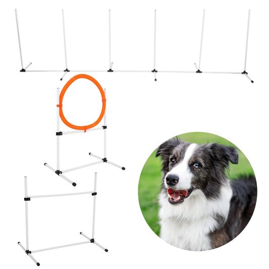 Dog Agility Training Equipment: Adjustable Bar Jump Hurdle Hoop Pole Obstacle Course