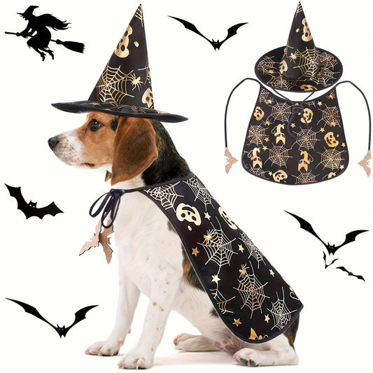 Dog Halloween Cape Bat Hat Black Soft Adjustable