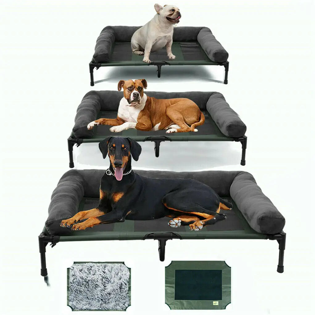 Dog Bed for Dogs and Cats Indoor Outdoor Elevated Pet Lounger Bed with Detachable Plush Bolster Cooling  Summer L XL 2XL