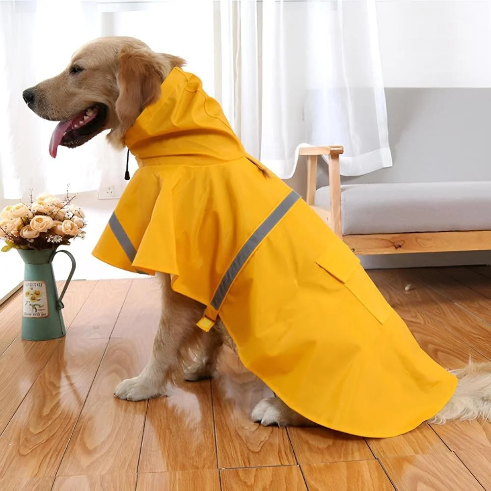 Large Dog Raincoat Waterproof, Lightweight Poncho Reflective Strip Hoodie