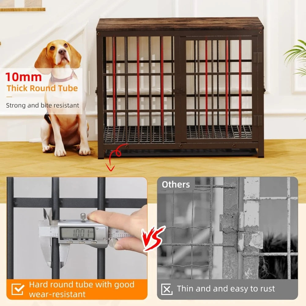Heavy Duty Furniture Side Table Dog Kennels/Crate, Three Doors,  Removable Tray