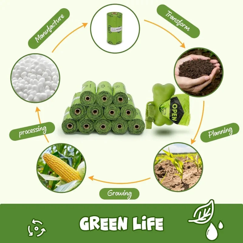 Thick Waste Dog Poop Bag Set with Dispenser & Leash Clip