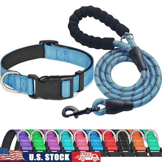 Adjustable Reflective Dog Collar with Bonus 5ft Leash