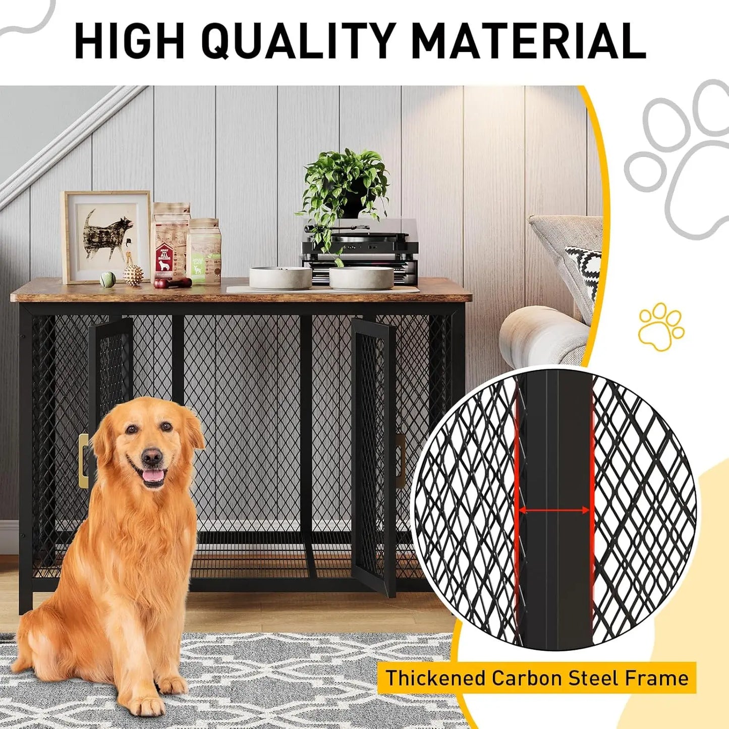 Large Dog Crate Furniture/Kennel, 2 Doors Metal, End Table