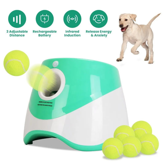Dog Fetch Machine, Interactive, Automatic Ball Launcher, Adjustable Distance,  6 Tennis Balls