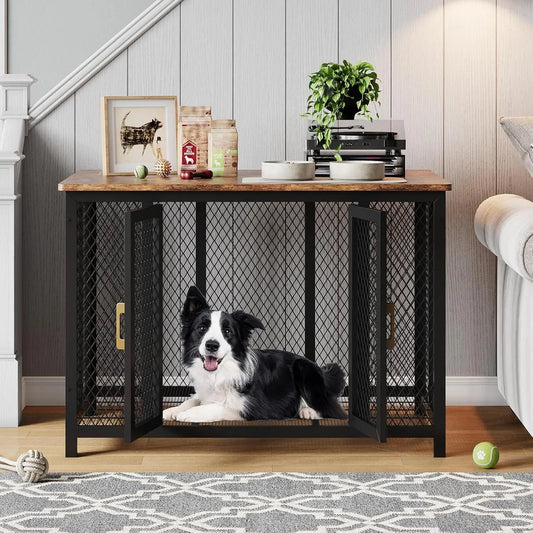 Large Dog Crate Furniture/Kennel, 2 Doors Metal, End Table
