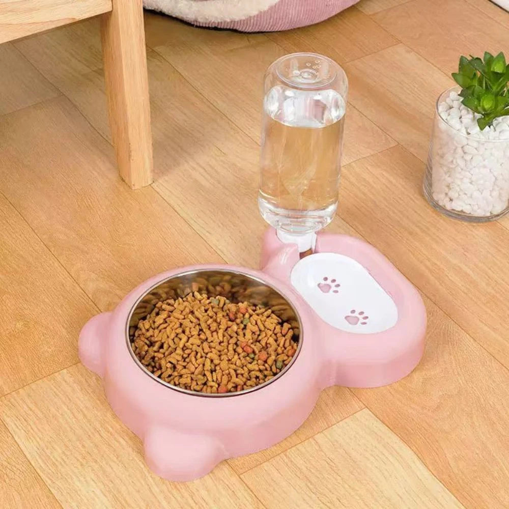 No-Spill Water Dispenser, Stainless Steel Double Bowls for Dogs