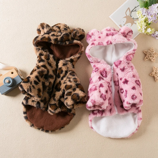 Warm Fleece, Hoodie, Winter, Leopard Dog Coat/Jacket